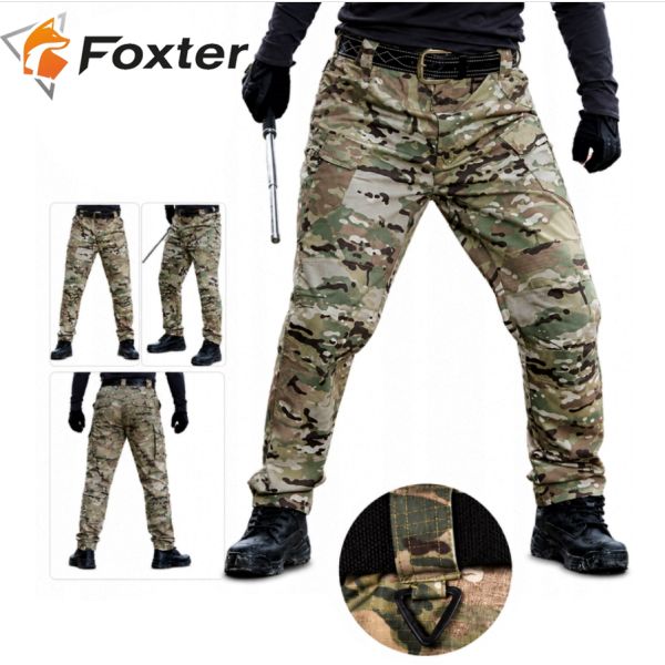 Taktické nohavice FOXTER® vojenské cargo so sťahovacou šnúrkou Camo