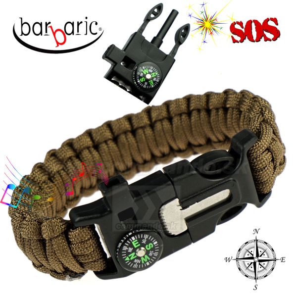 Barbaric Survival Coyote Paracord náramok s kresadlom a kompasom