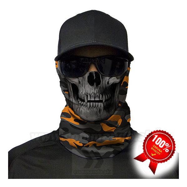Orange & Grey Military Camo Skull Shield Multifunkčná šatka Bufka SA Company