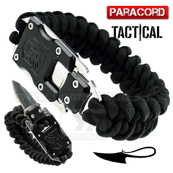 Survival Paracord Emergency multi náramok s nožom čierny