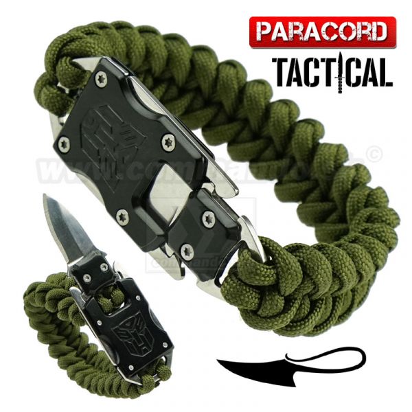 Survival Paracord Emergency multi náramok s nožom olive green