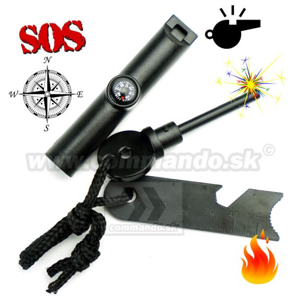 Kresadlo S.O.S. píšťalka kompas Fire starter Set