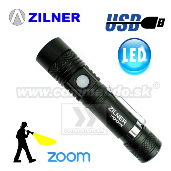Taktické LED sviedidlo ZILNER USB Tactical Pocket Zoom 1017