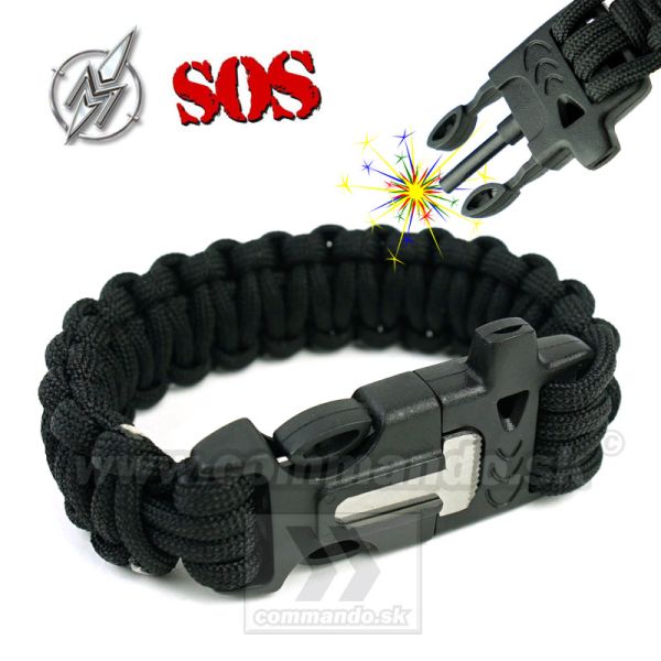 Albainox Survival Black Paracord náramok s kresadlom
