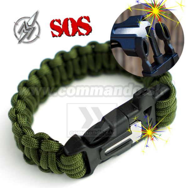 Albainox Survival Green Paracord náramok s kresadlom