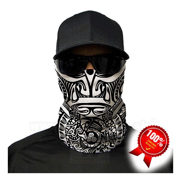 Polynesian Tribal Black White Face Shield Multifunkčná šatka Bufka SA Company