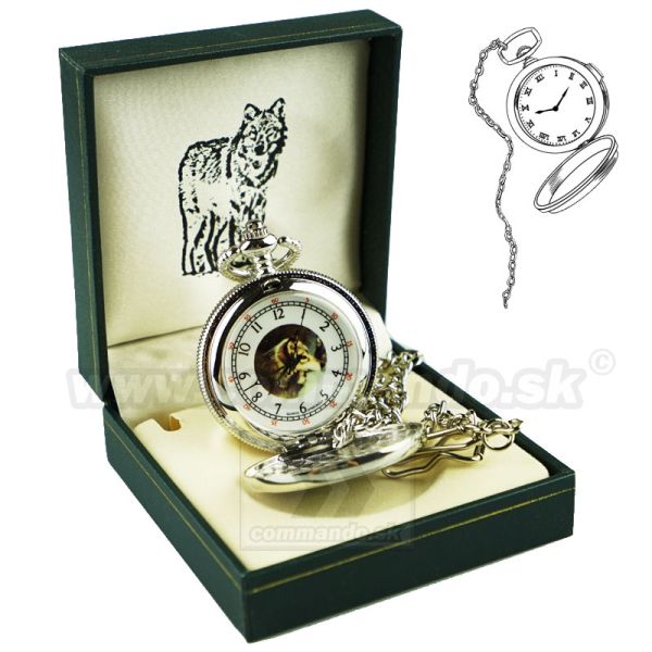 Vreckové hodinky s retiazkou Wolfs 2 Vlci Retro