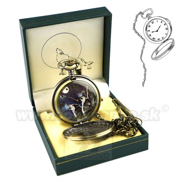 Vreckové hodinky s retiazkou Wolfs 1 Vlci Retro